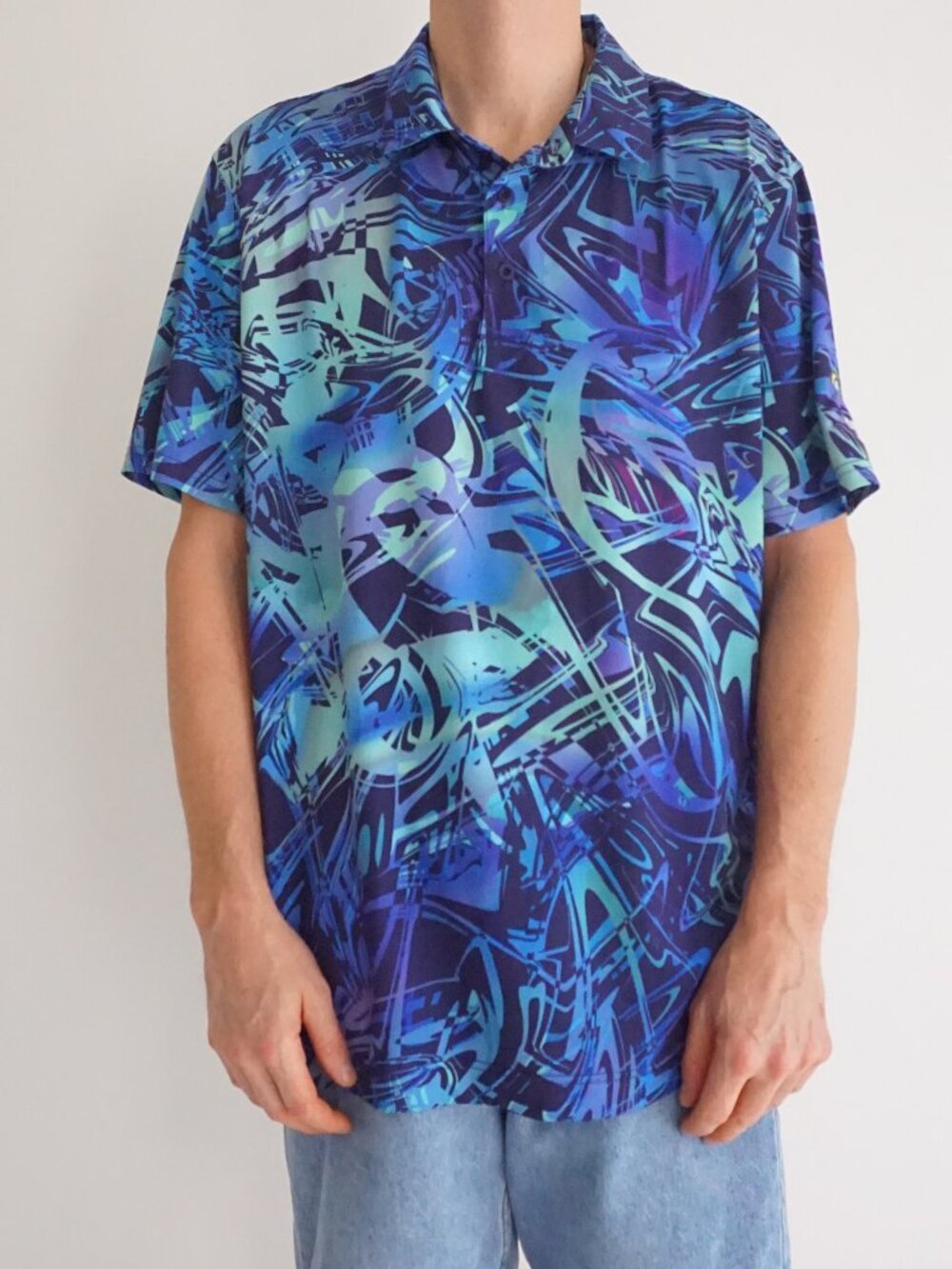Robert Graham Blue Aqua Abstract Print Stretch Performance Golf Athletic Polo XL
